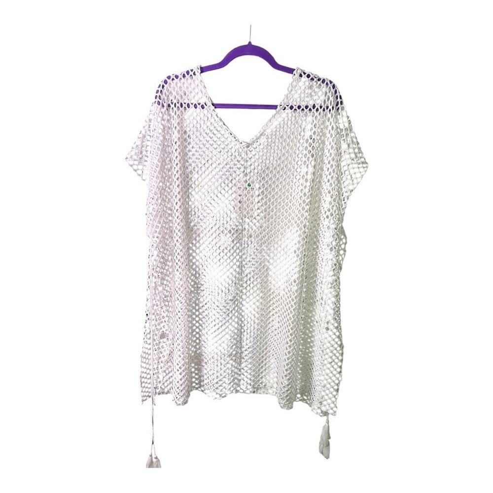 White Crochet Mesh Bathing Suit Coverup (One Size)